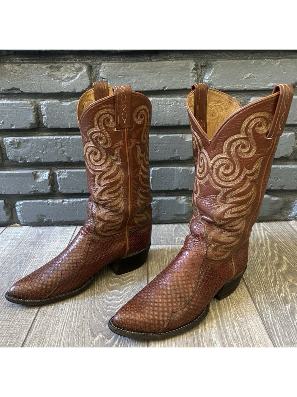Tony Lama Vintage Gold Label Snakeskin Western Cowboy Boots Mens 7.5 D